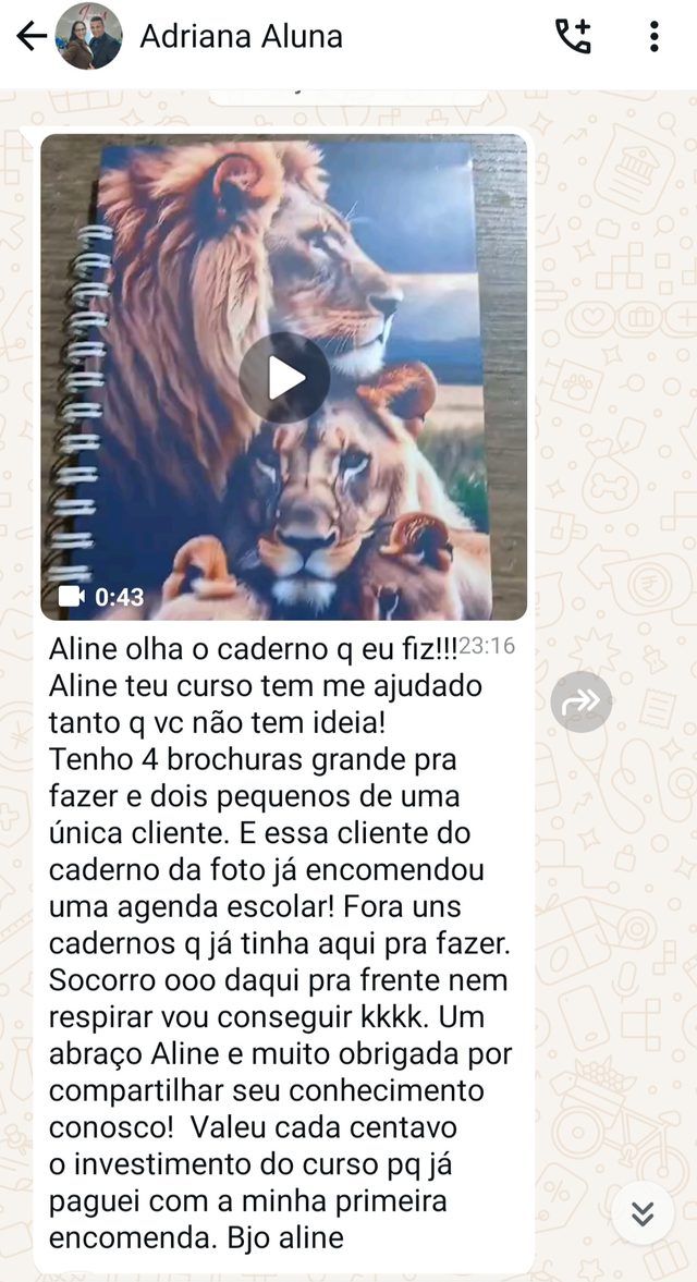Print da conversa com a aluna Adriana