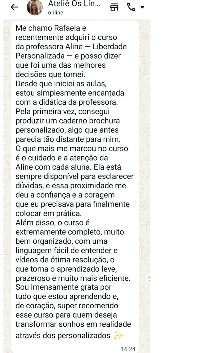 Print do depoimento da aluna Rafaela